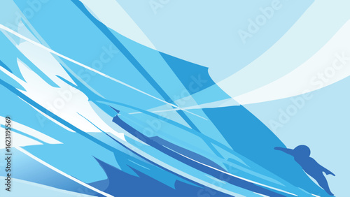 Abstract blue swimmer swimming through dynamic water movement artistic vector illustration
