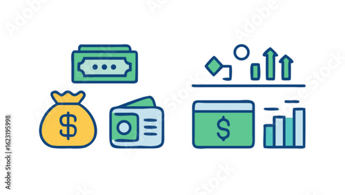 Financial growth money investment wealth finance income savings and budget planning concept vector design