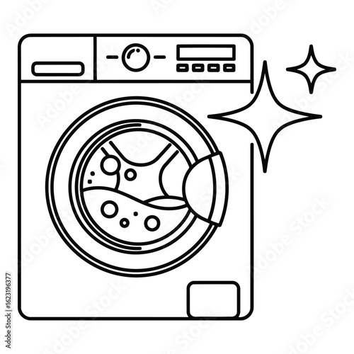 Art of modern washing machine with sparkling clean effect, isolated on white background