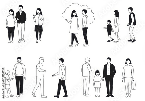 Wallpaper Mural Set of isometric people icons in a minimalist line art style Torontodigital.ca