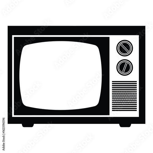 Art of vintage television set with a blank screen, knobs, and speaker grille, isolated on white background