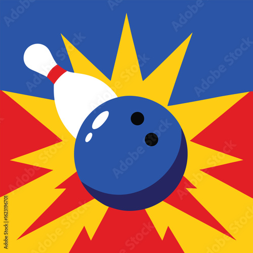 Bowling Strike Graphic Illustration with Bold Colors and Dynamic Design