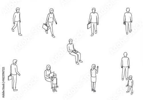 Wallpaper Mural Set of isometric people icons in a minimalist line art style Torontodigital.ca