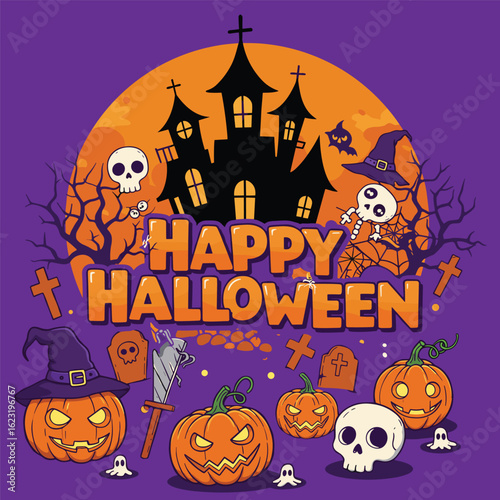 illustration for happy halloween in flat style design