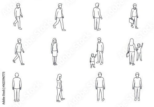 Wallpaper Mural Set of isometric people icons in a minimalist line art style Torontodigital.ca