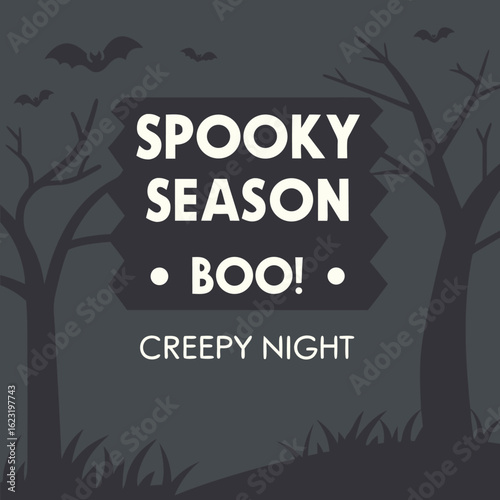 Spooky season boo creepy night trees bats vector