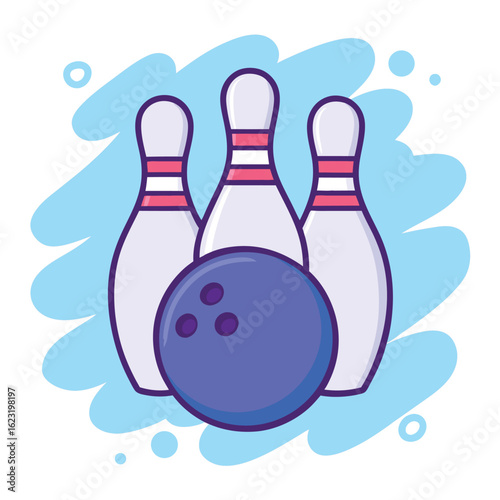 Cartoon Bowling Pins and Ball Illustration for Game Design