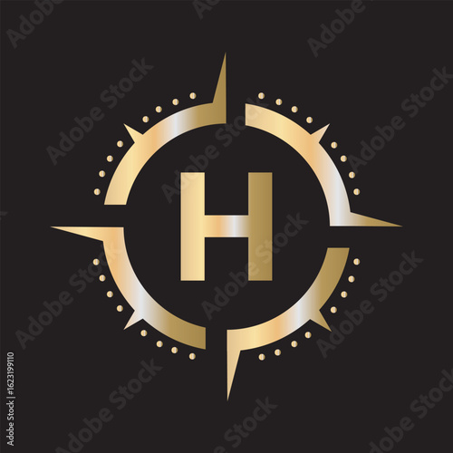 Compass Logo Combine With Letter H Vector Template