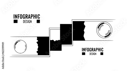 Infographic design process with stepbystep progression and visual elements isolated on white background