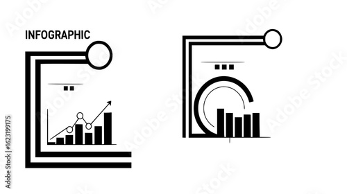 Infographic elements with charts and graphs isolated on white background