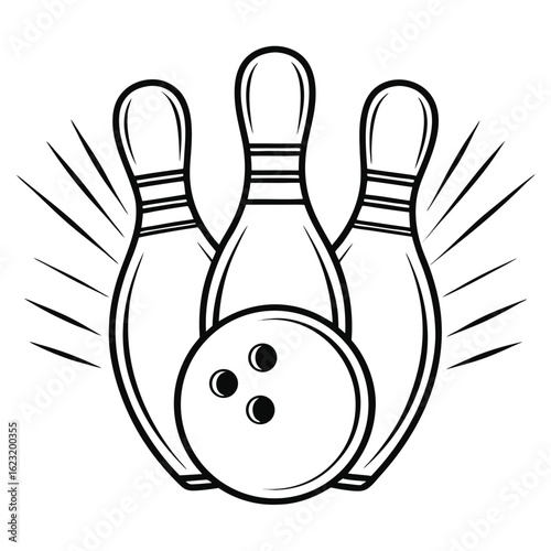 Three Bowling Pins Knocked Down by a Bowling Ball Illustration
