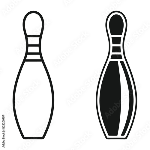 Bowling Pin Icons Outline and Filled Black and White Graphic Design Elements