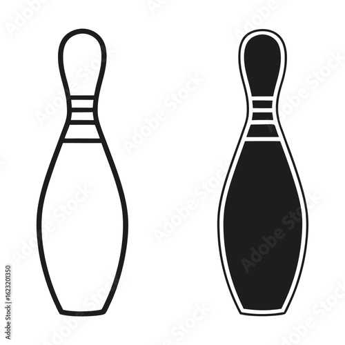 Simple Line Art and Solid Black Bowling Pin Icons