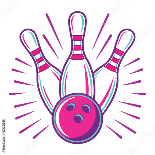 Three Bowling Pins Knocked Down by a Pink Bowling Ball
