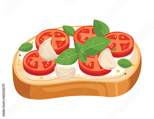 Bruschetta Toasted Bread with Tomatoes - Vector Illustration