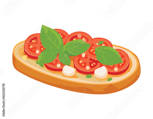 Bruschetta with Tomatoes and Mozzarella - Vector Illustration