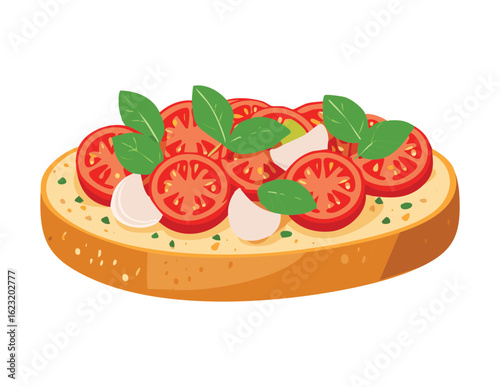 Bruschetta with Tomato and Mozzarella - Vector Illustration