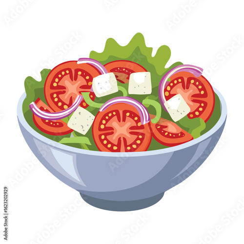 Bowl of Fresh Mixed Vegetable Salad - Vector Illustration