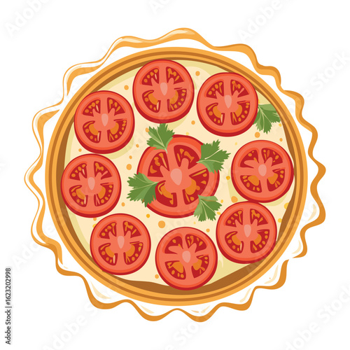 Savory Tart with Tomato and Basil - Vector Illustration