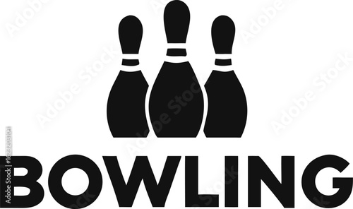 Simple Bowling Logo Design with Three Pins and Text