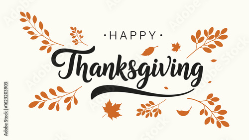 Happy Thanksgiving Vector Greeting with Autumn Leaves and Branches