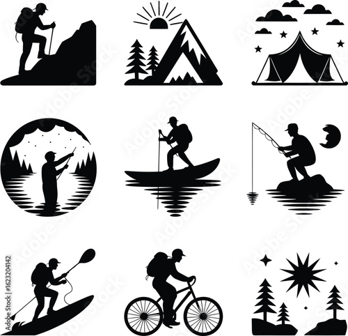 Outdoor Activity Silhouettes for Recreation and Adventure vector illustration