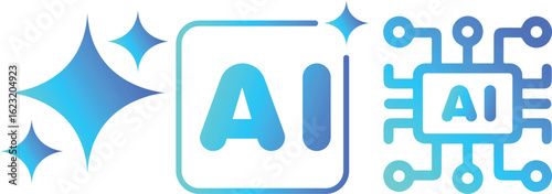 AI generated icon set, sparkle star with square button, artificial intelligence star logo, futuristic icon design, glowing ai badge, minimal ai emblem, vector spark icon, ai logo pack, tech symbol