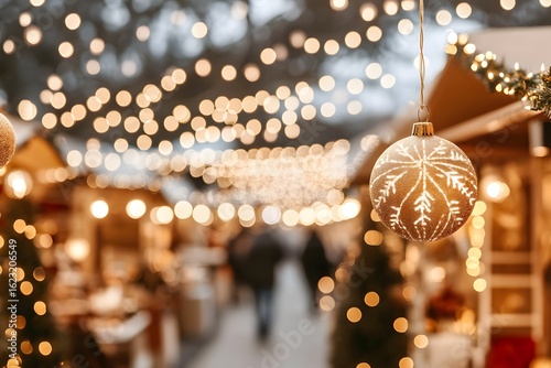 Golden Christmas Ornament Hanging at Festive Market