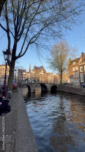 Amsterdam Canals in Springtime during the Day