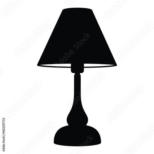Art of black silhouette of a table lamp isolated on white background, perfect for interior design and home decor projects