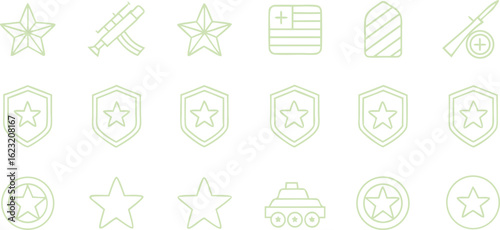 Military icons stars shields weapons tank vector