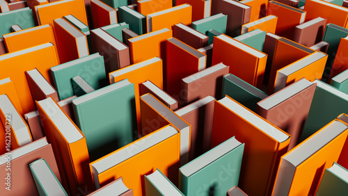 Discovering knowledge within colorful books surrounded by shadows