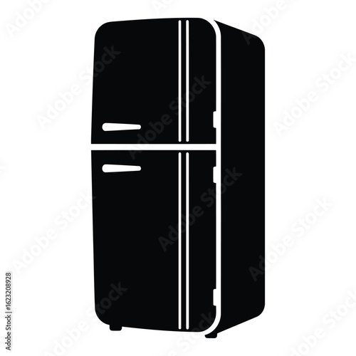 Art of retro black refrigerator isolated on white background
