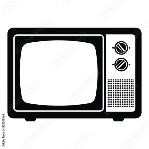 Art of retro television set with knobs and speaker grille, isolated on white background