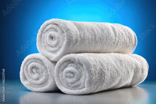Freshly Rolled White Gym Towels on a Beautiful Background for Fitness and Hygiene