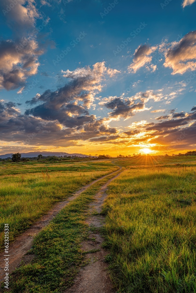 Fototapeta premium Rural dirt road at sunset