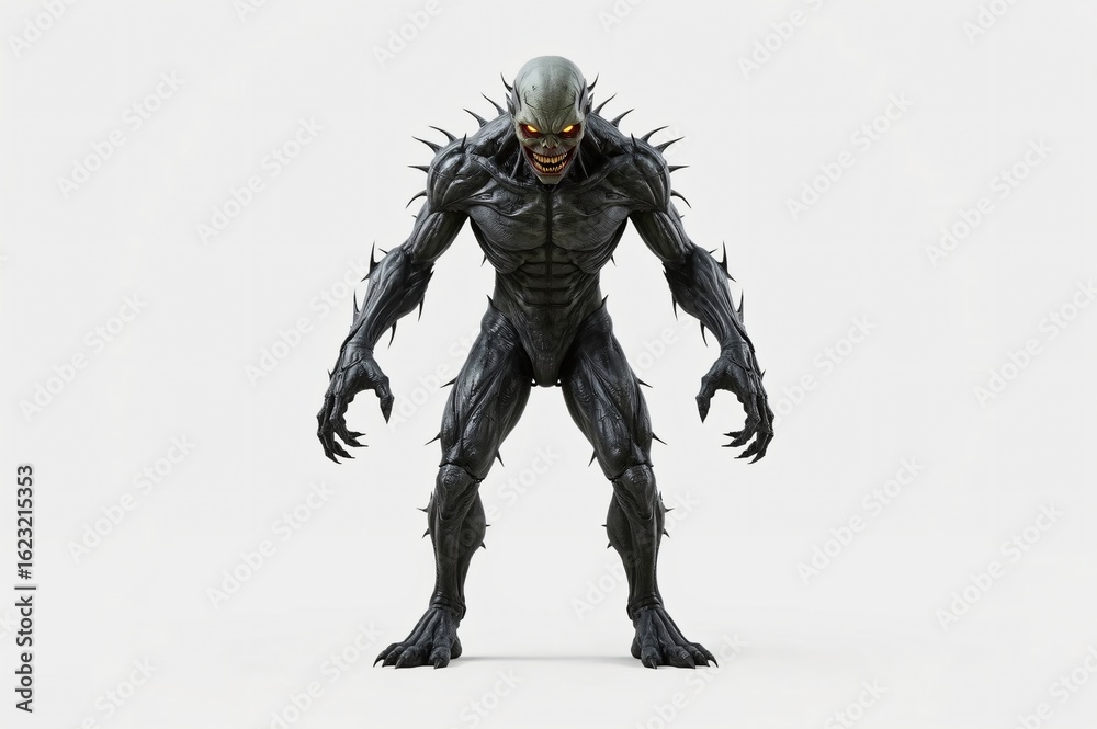 Fototapeta premium Studio monster, fierce pose, white background, game asset