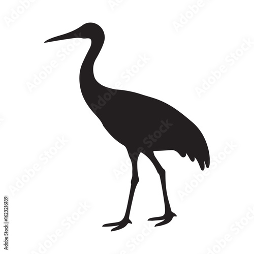 Elegant sandhill Crane Silhouette:  Simple, Black, Wildlife Vector Graphic