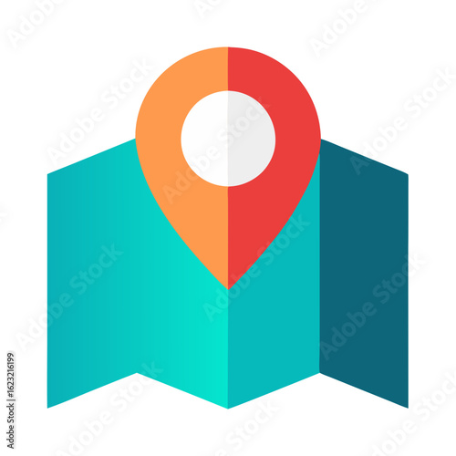 Free Download Stylized map pin icon placed on a folded teal map - GFXLoad
