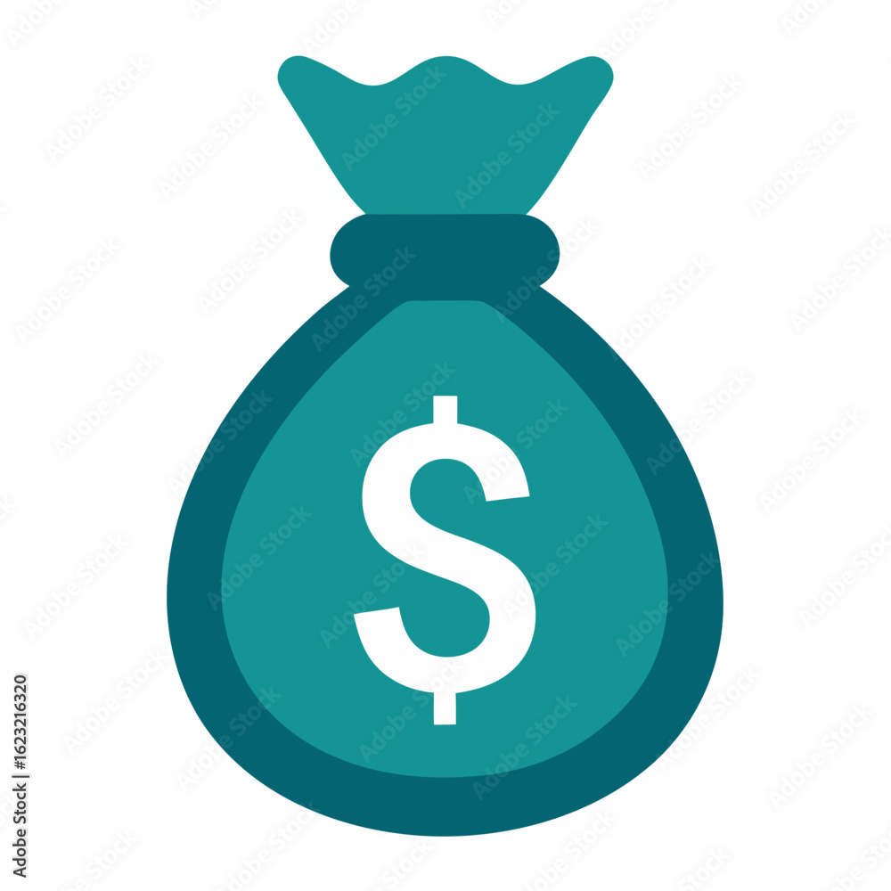 Teal money bag icon with a white dollar sign symbolizing wealth and financial gain Teal money bag icon with a white dollar sign symbolizing wealth and financial gain