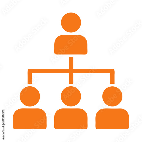 Simple orange icon depicting a hierarchical organizational structure with one leader and three subordinates