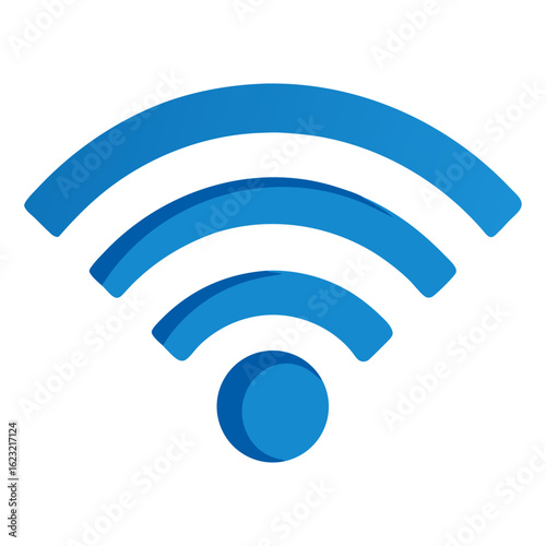 Modern blue wi fi signal icon with 3d effect on a black background