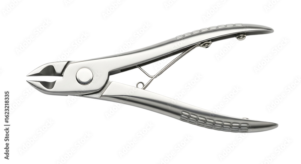 Fototapeta premium Shiny stainless steel nail clipper isolated on transparent background, a professional tool for manicure and pedicure, perfect for beauty salons and personal care, with a clean and sharp design