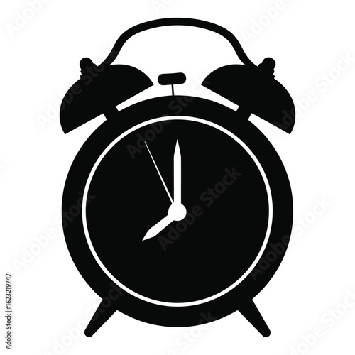 Art of retro alarm clock silhouette isolated on white background, a classic timepiece for waking up on time
