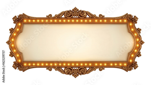 Ornate luminous frame with decorative elements, isolated on transparent background, suitable for