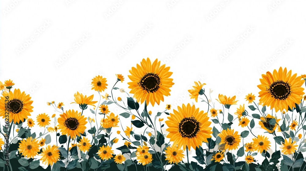 Naklejka premium Hand Drawn Sunflower Border: Elegant Silhouette Design for Creative Projects