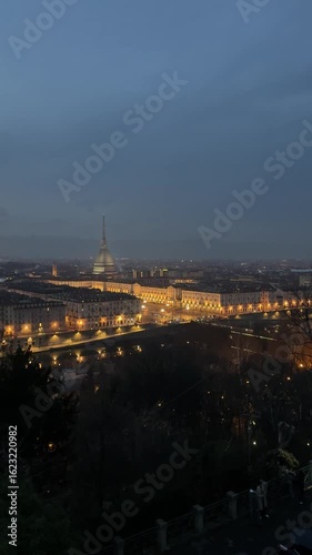 Bluish Twilight from Monte dei Cappuccini Over Turin Skyline Featuring Mole Antonelliana