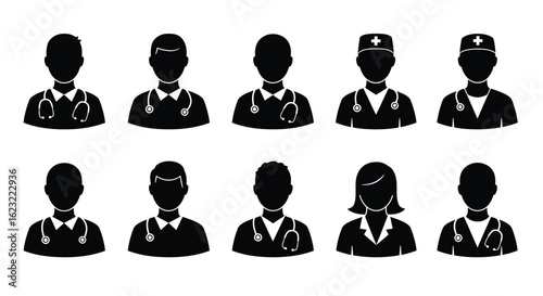 Doctor Icons:  Set of doctor and medical professional icons isolated on a white background