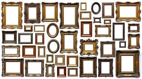 Assortment of ornate vintage picture frames in various sizes and colors antique