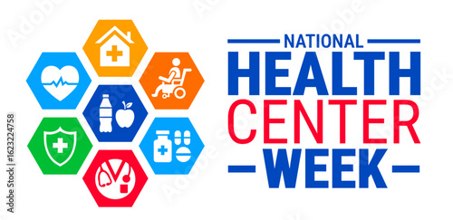 National Health Center Week background, banner or poster design template. observed every year in August. Holiday concept. Use to any Template, card, poster, placard, template.